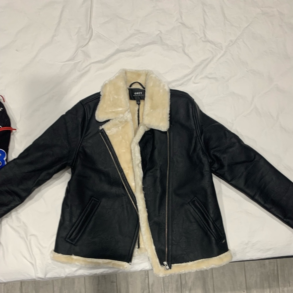 Obey leather and fur jacket